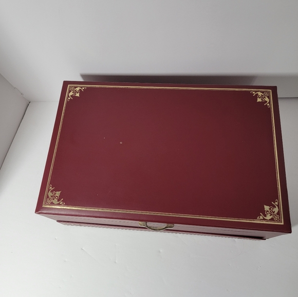 Vintage Mele Maroon/Gold Trim 3-Tier Jewelry Box - Picture 2 of 11